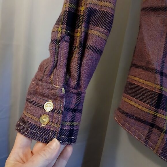 Western Shirt womens XS Purple Yellow Plaid Cowgirl Rodeo long sleeve Collared - Picture 4 of 8